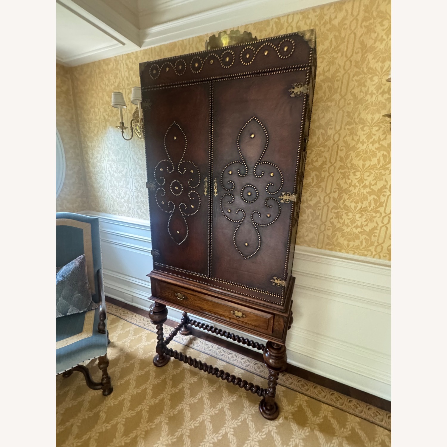 Vintage/Antique Dark Brown Leather Armoire - image-2