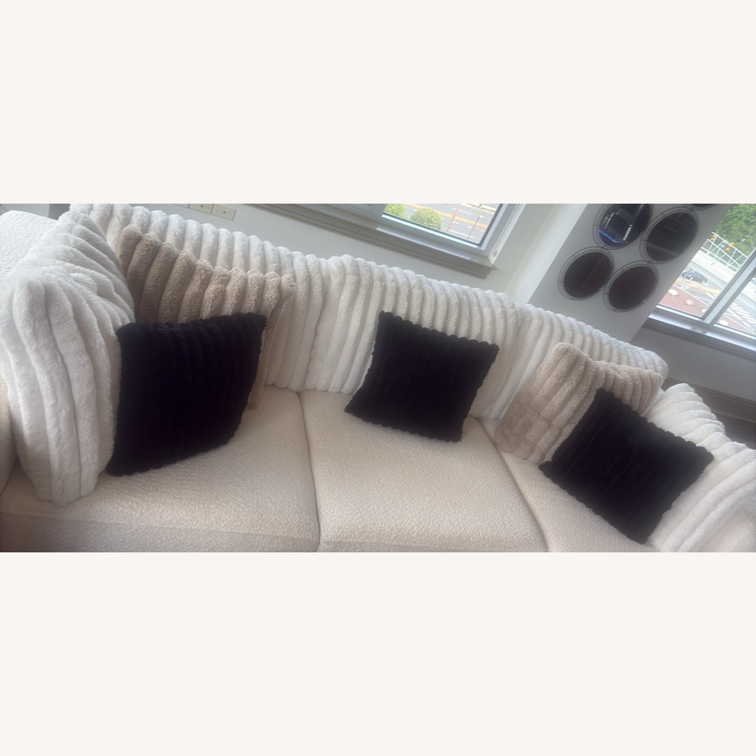 White Fabric 3+ Seater Sofa - image-4