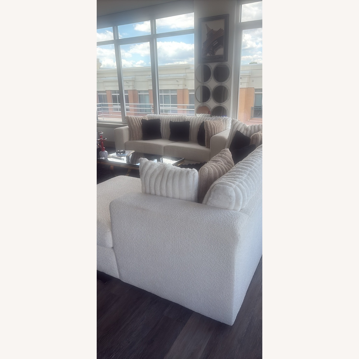 White Fabric 3+ Seater Sofa - image-5