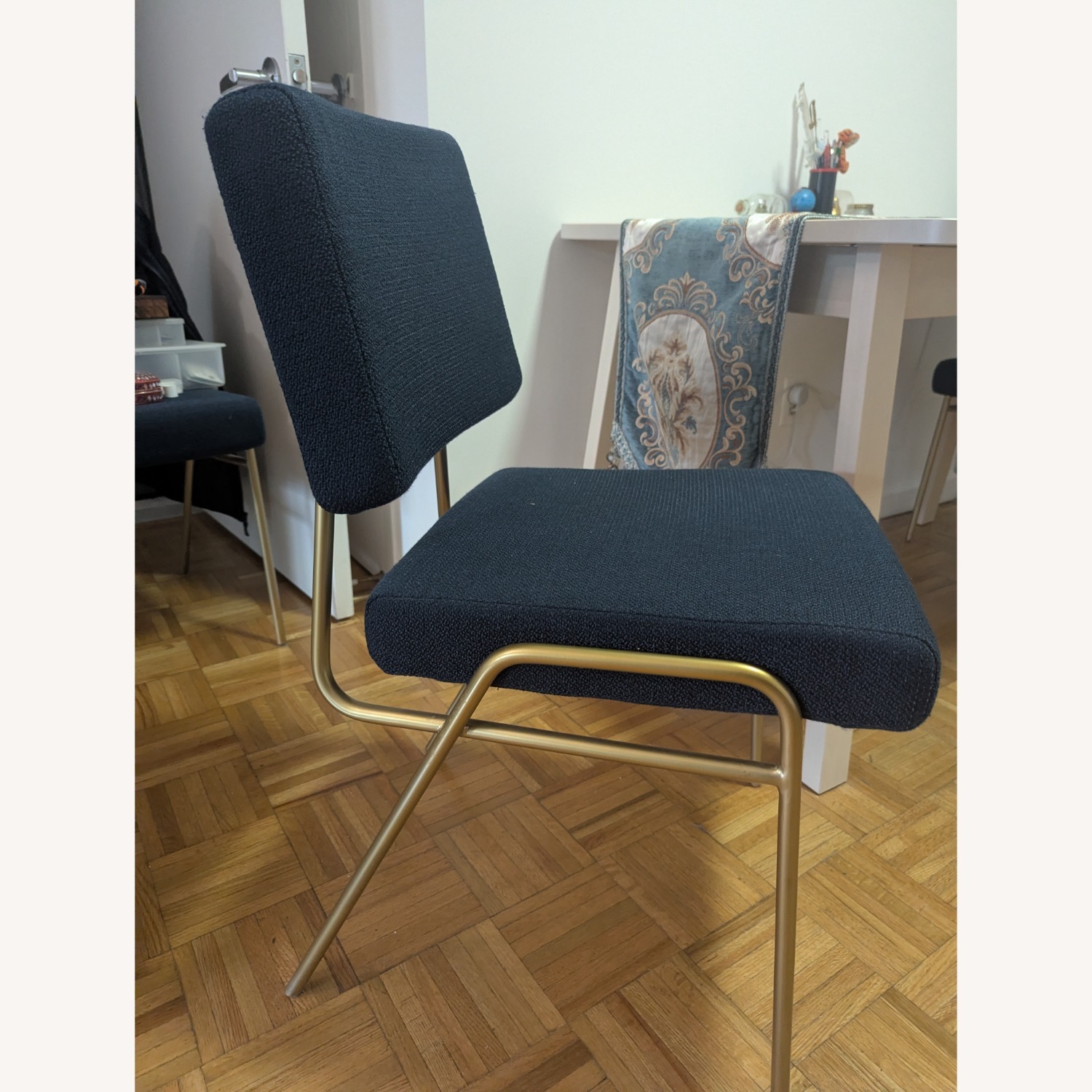 West Elm Blue Fabric Wire Frame Dining Chairs - image-5