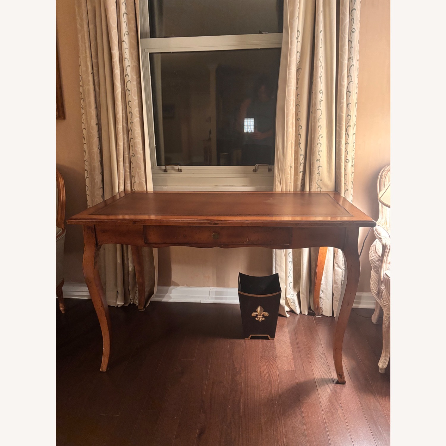 Vintage Wood Desk with Leather Top - image-1