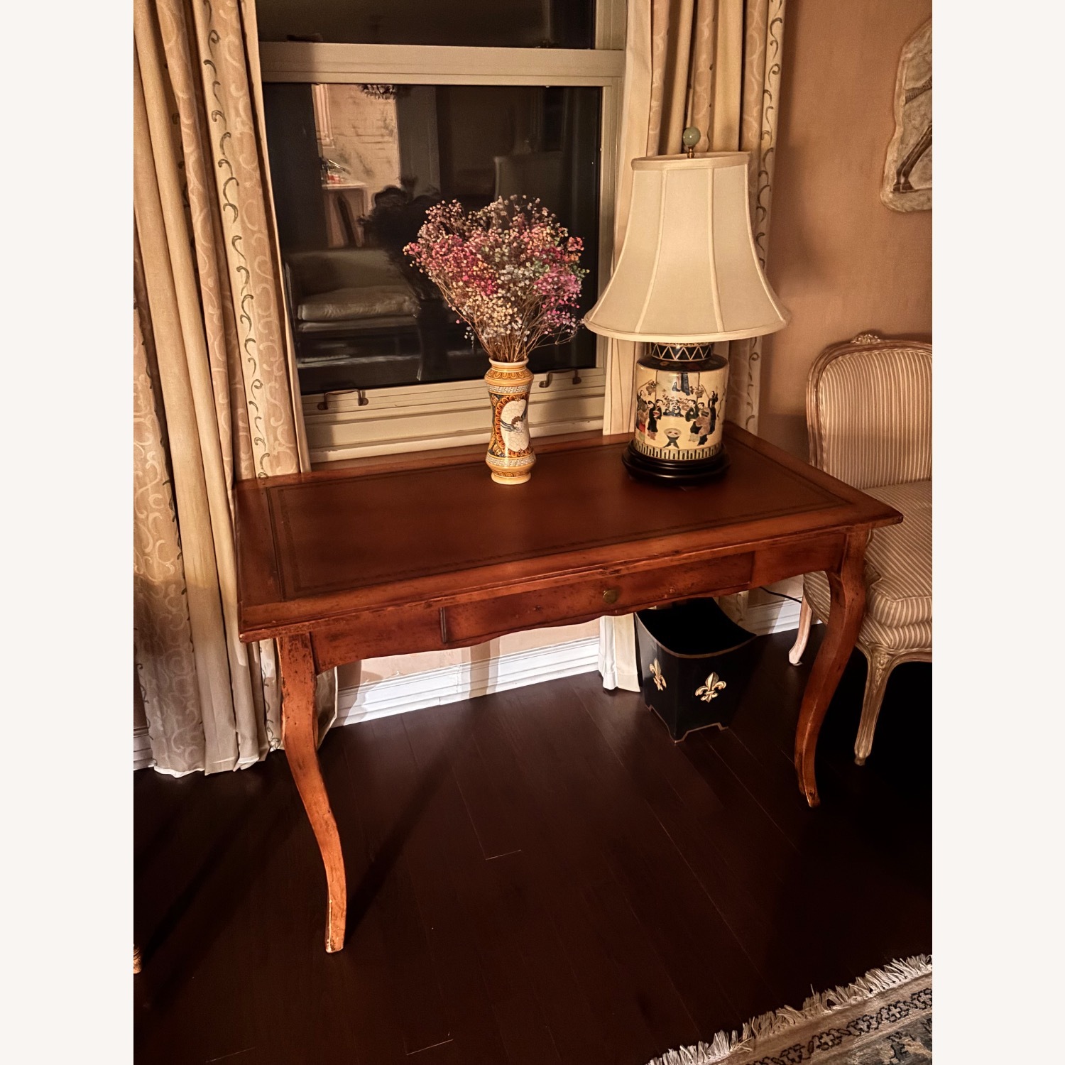 Vintage Wood Desk with Leather Top - image-3