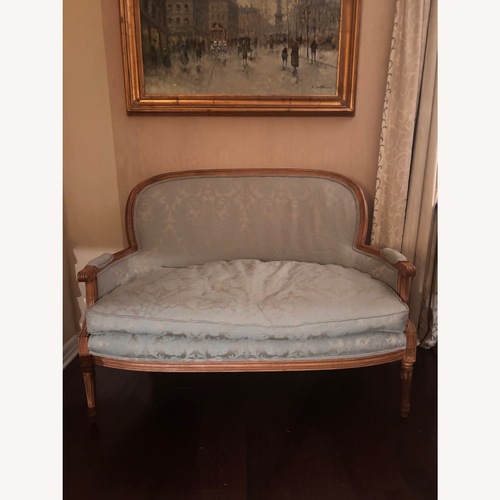 Used Vintage Mint Blue-Green Fabric Loveseat for sale on AptDeco