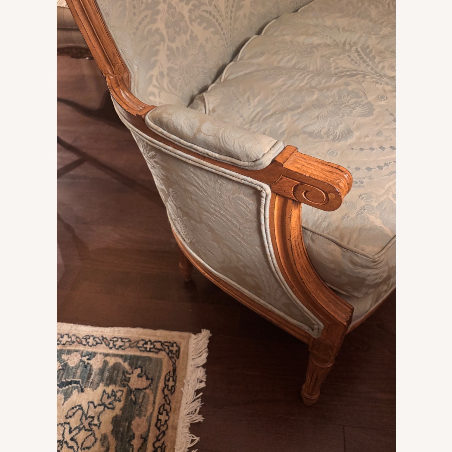 Vintage Mint Blue-Green Fabric Loveseat - image-3