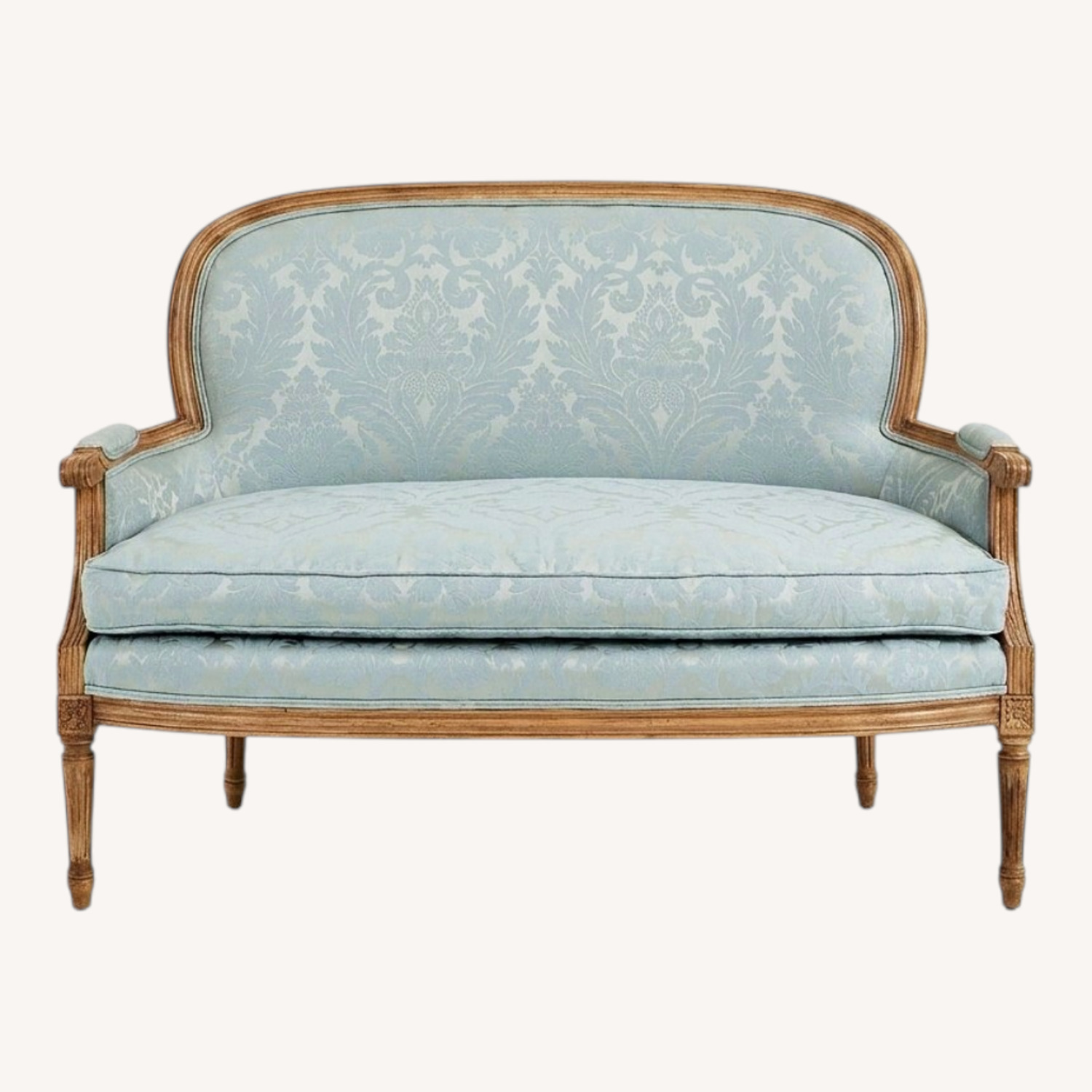 Vintage Mint Blue-Green Fabric Loveseat - image-5