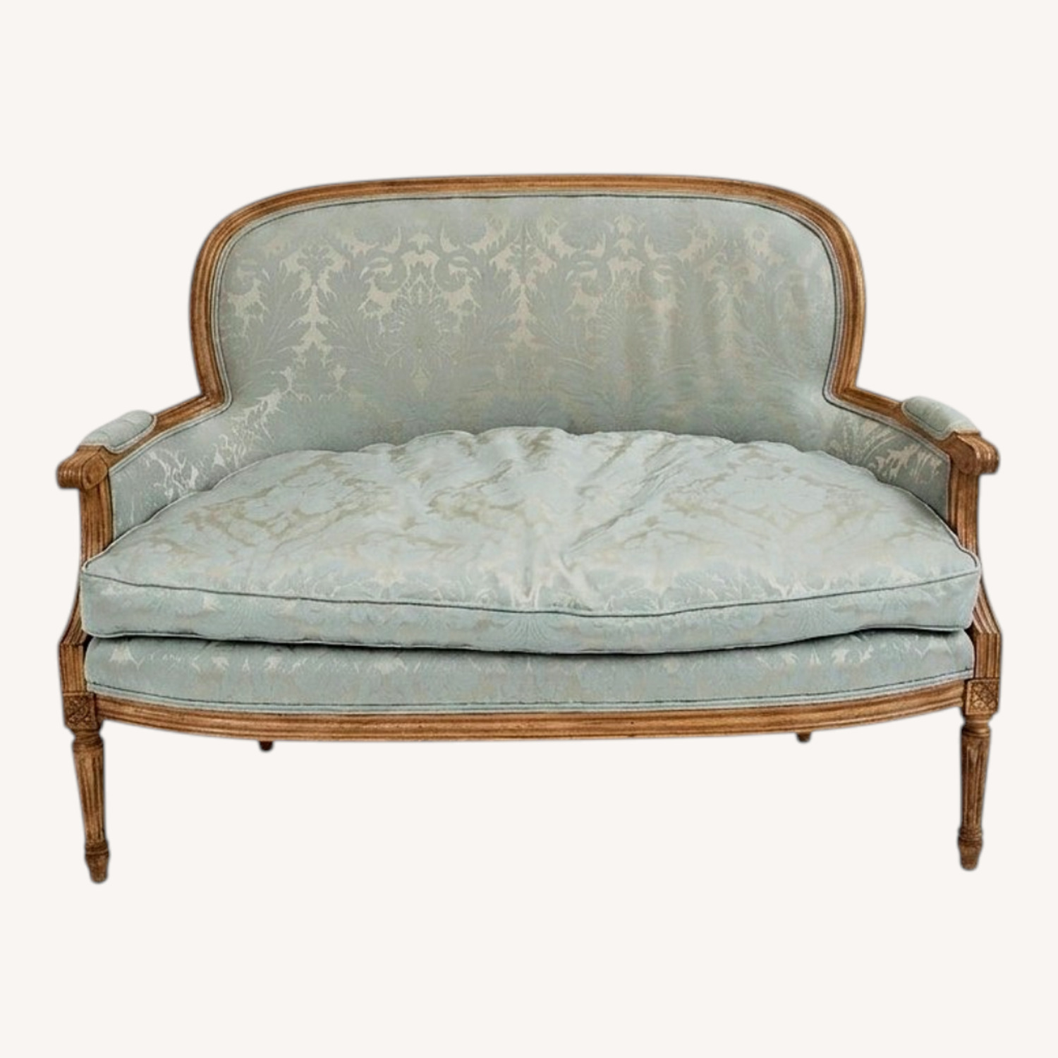 Vintage Mint Blue-Green Fabric Loveseat - image-0