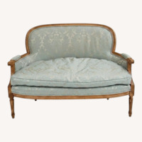 Vintage Mint Blue-Green Fabric Loveseat