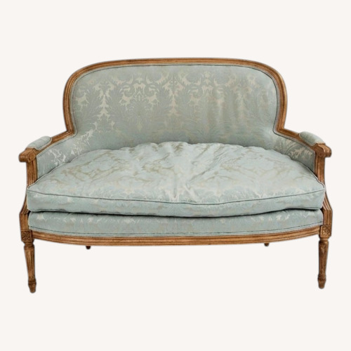 Used Vintage Mint Blue-Green Fabric Loveseat for sale on AptDeco