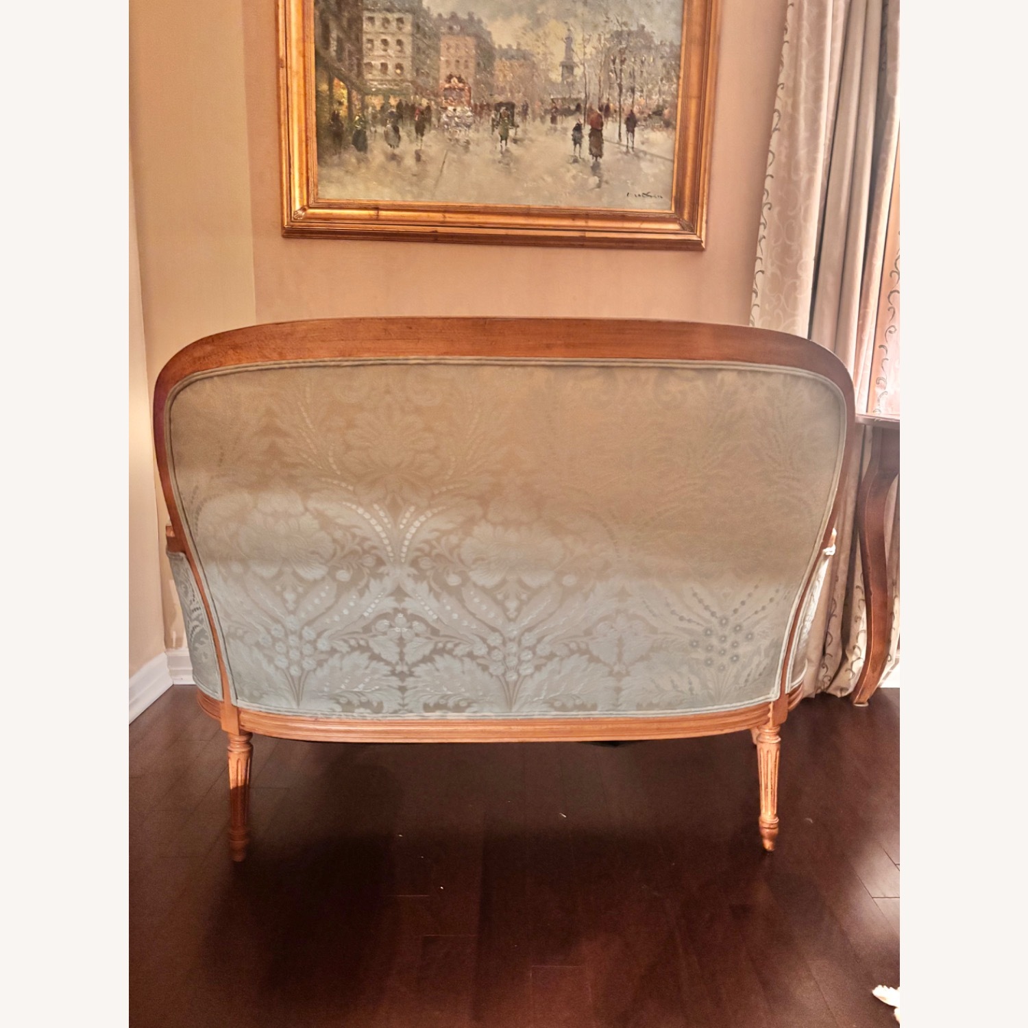Vintage Mint Blue-Green Fabric Loveseat - image-4