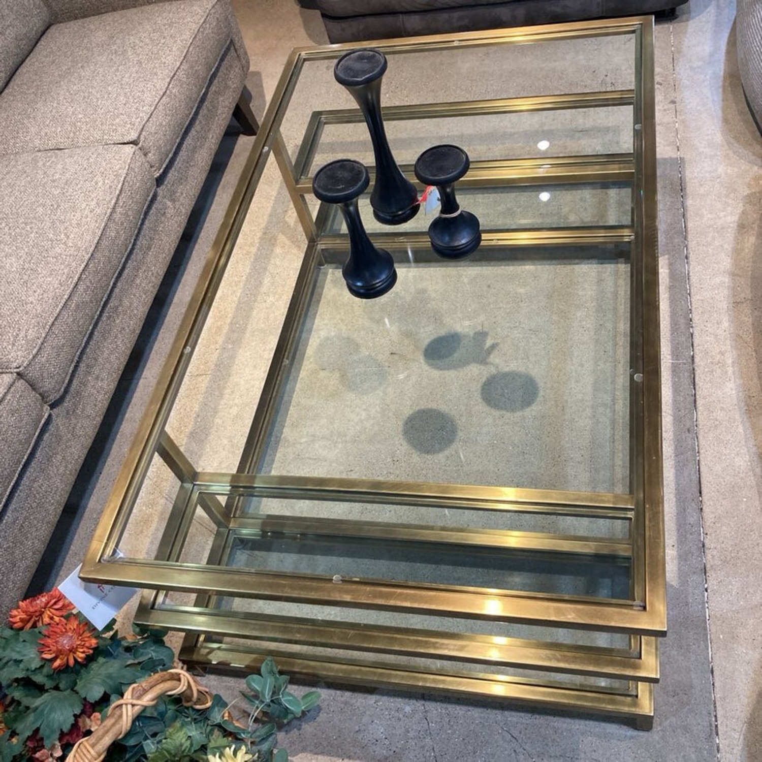 Williams Sonoma Tribeca Glass & Brass Coffee Table - image-4
