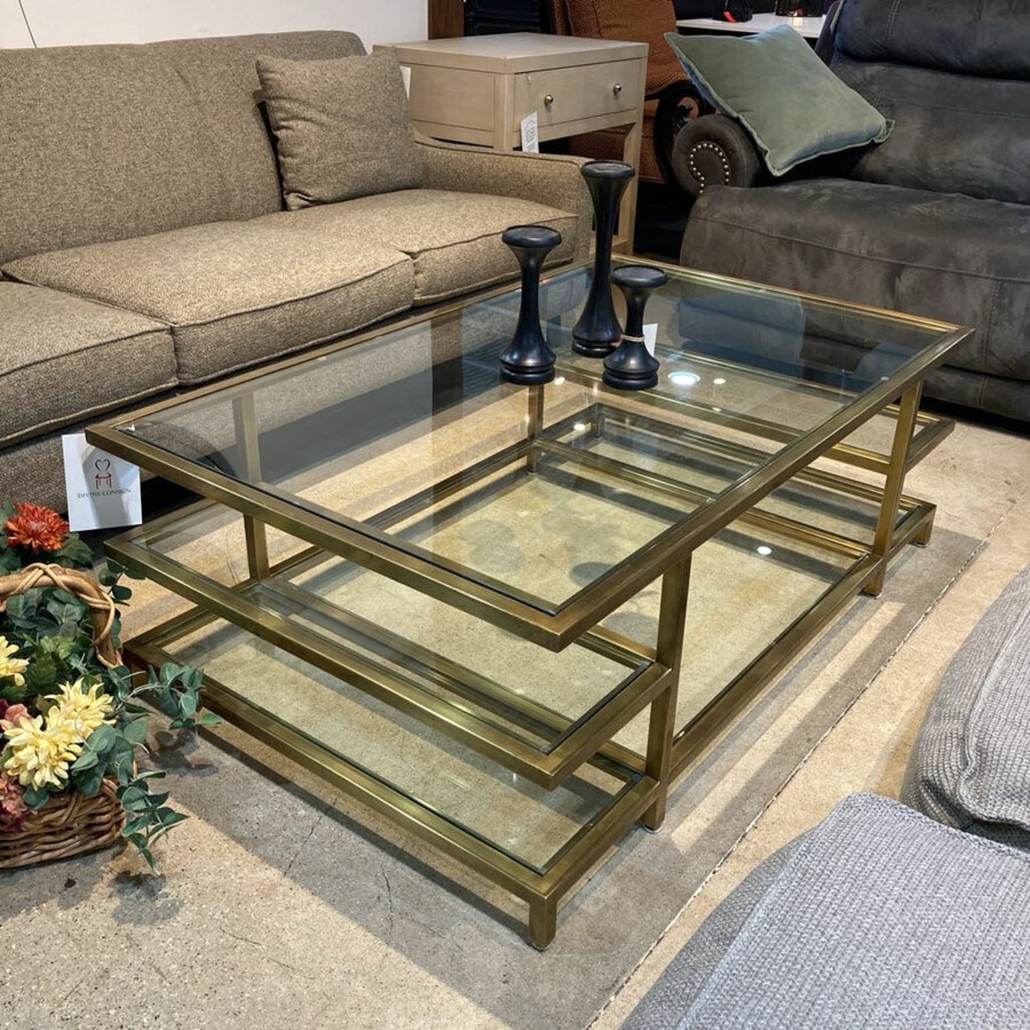 Williams Sonoma Tribeca Glass & Brass Coffee Table - image-2