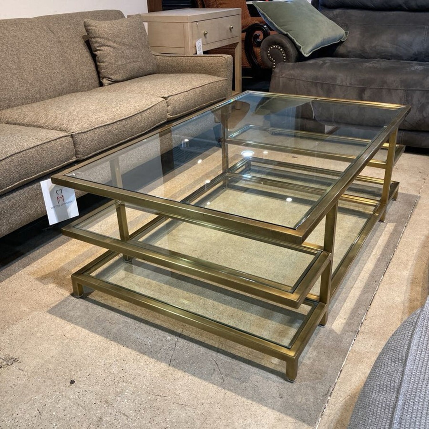 Williams Sonoma Tribeca Glass & Brass Coffee Table - image-1