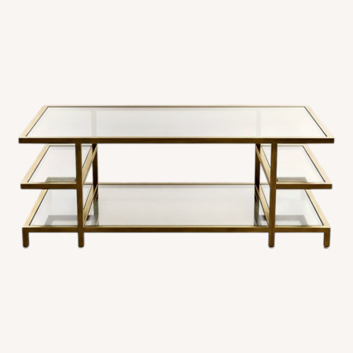 Used Williams Sonoma Tribeca Glass & Brass Coffee Table for sale on AptDeco