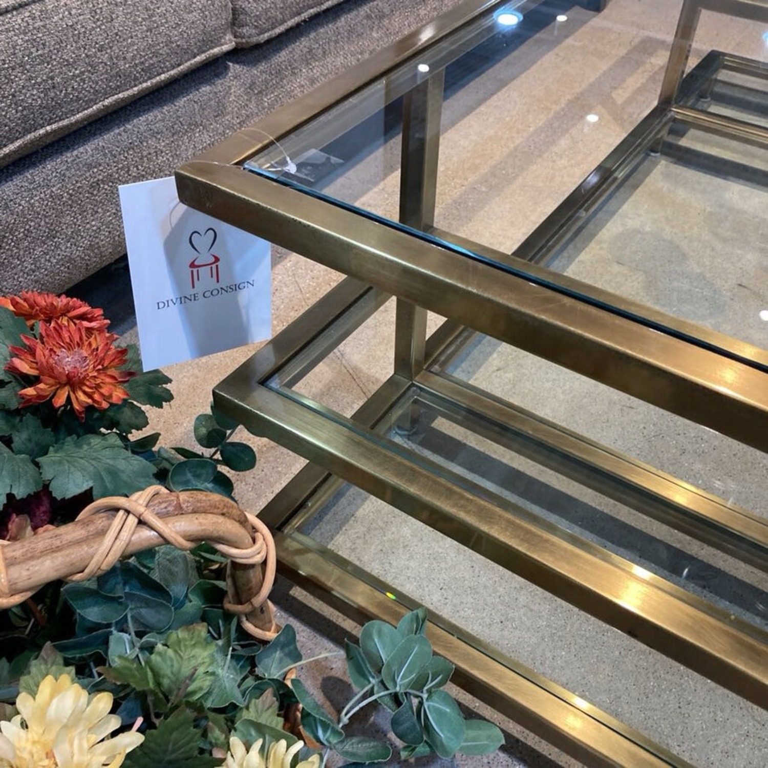 Williams Sonoma Tribeca Glass & Brass Coffee Table - image-5