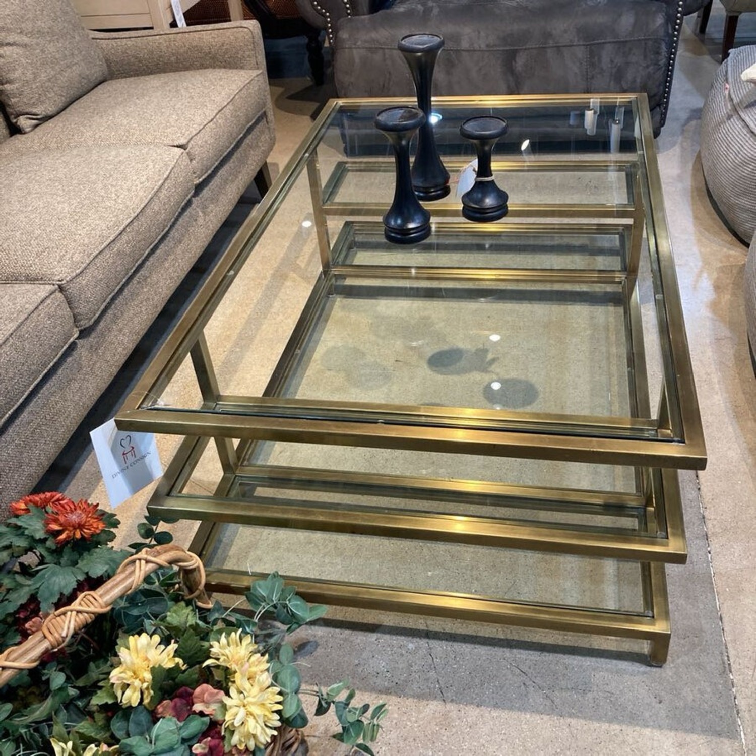 Williams Sonoma Tribeca Glass & Brass Coffee Table - image-3