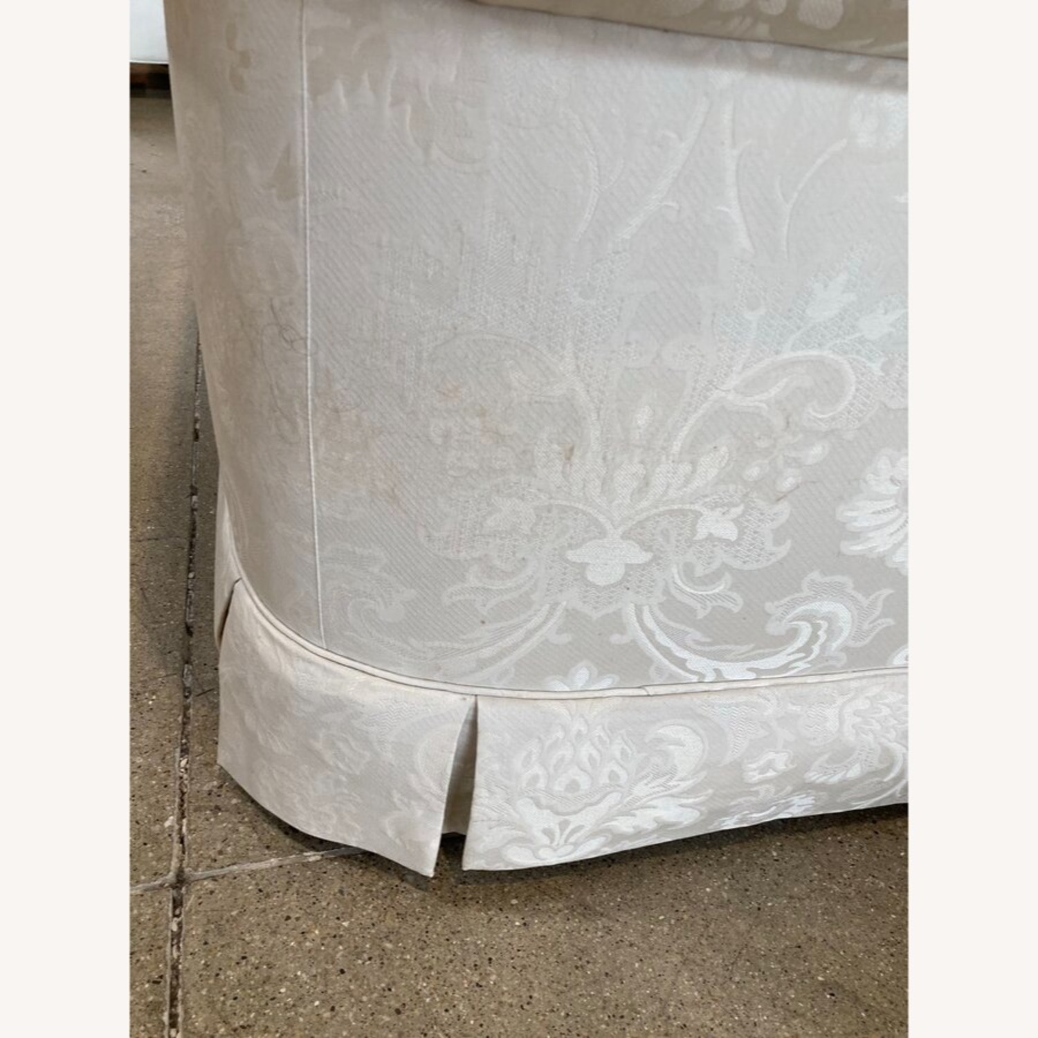 Baker Furniture Damask Skirted Roll-Arm Sofa - image-11