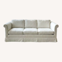 Baker Furniture Damask Skirted Roll-Arm Sofa