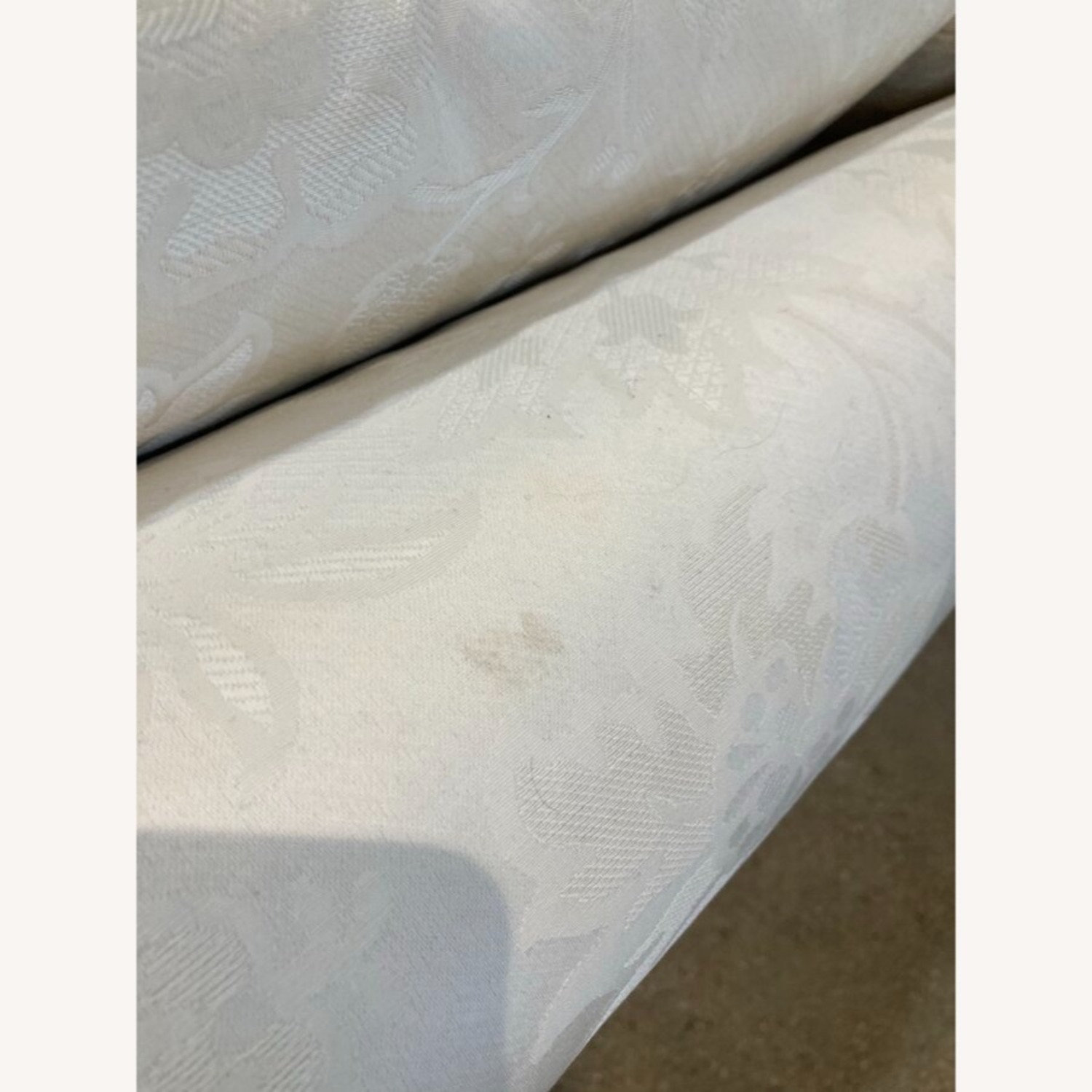 Baker Furniture Damask Skirted Roll-Arm Sofa - image-8