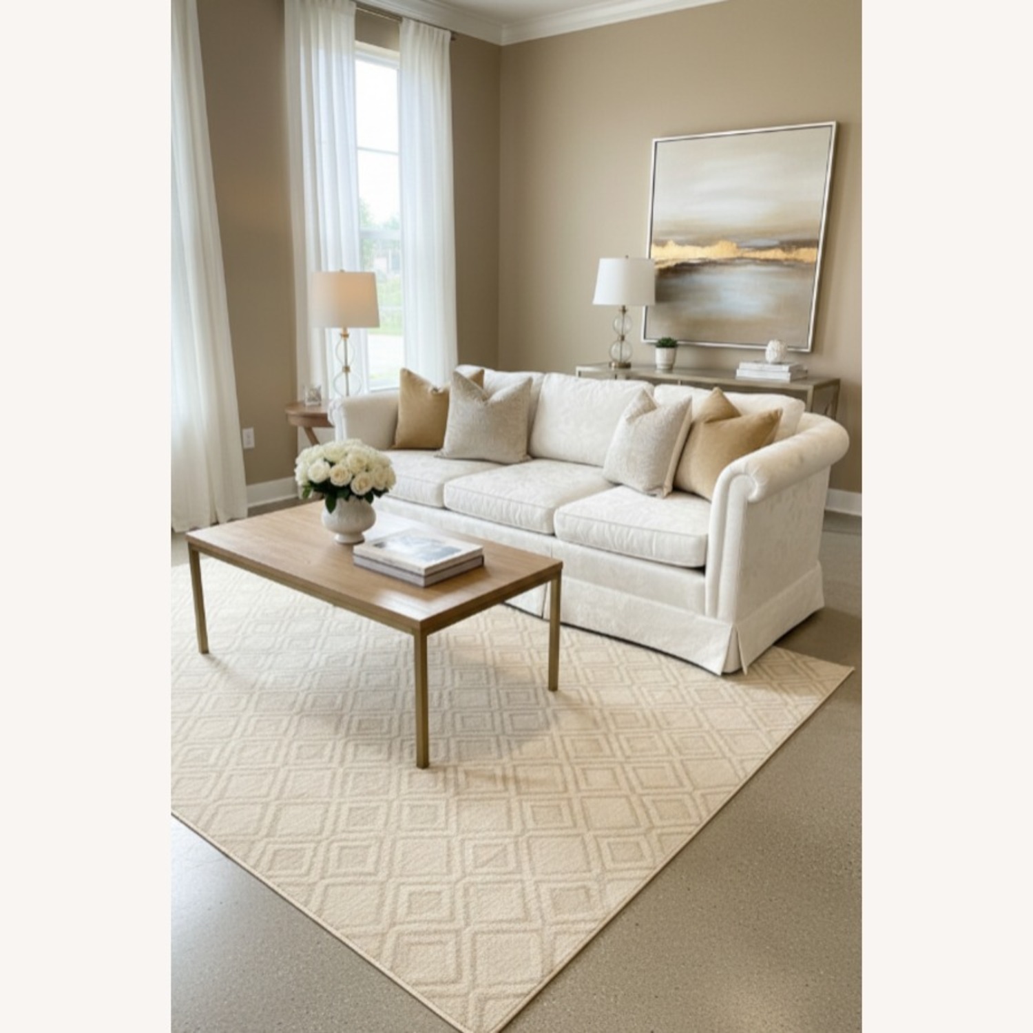 Baker Furniture Damask Skirted Roll-Arm Sofa - image-1