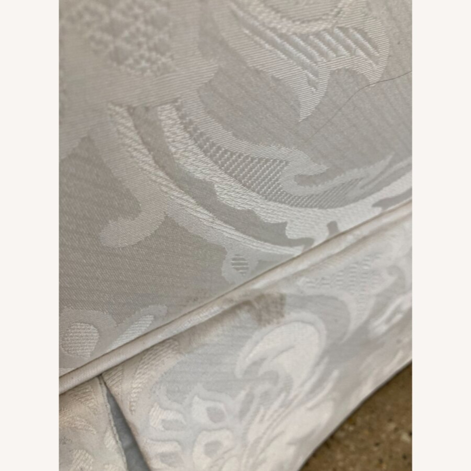 Baker Furniture Damask Skirted Roll-Arm Sofa - image-9