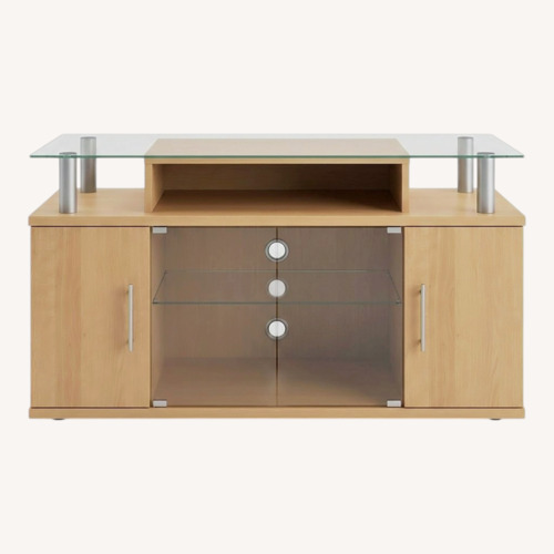 Used Contemporary Wood & Glass Tv Stand Media Console for sale on AptDeco