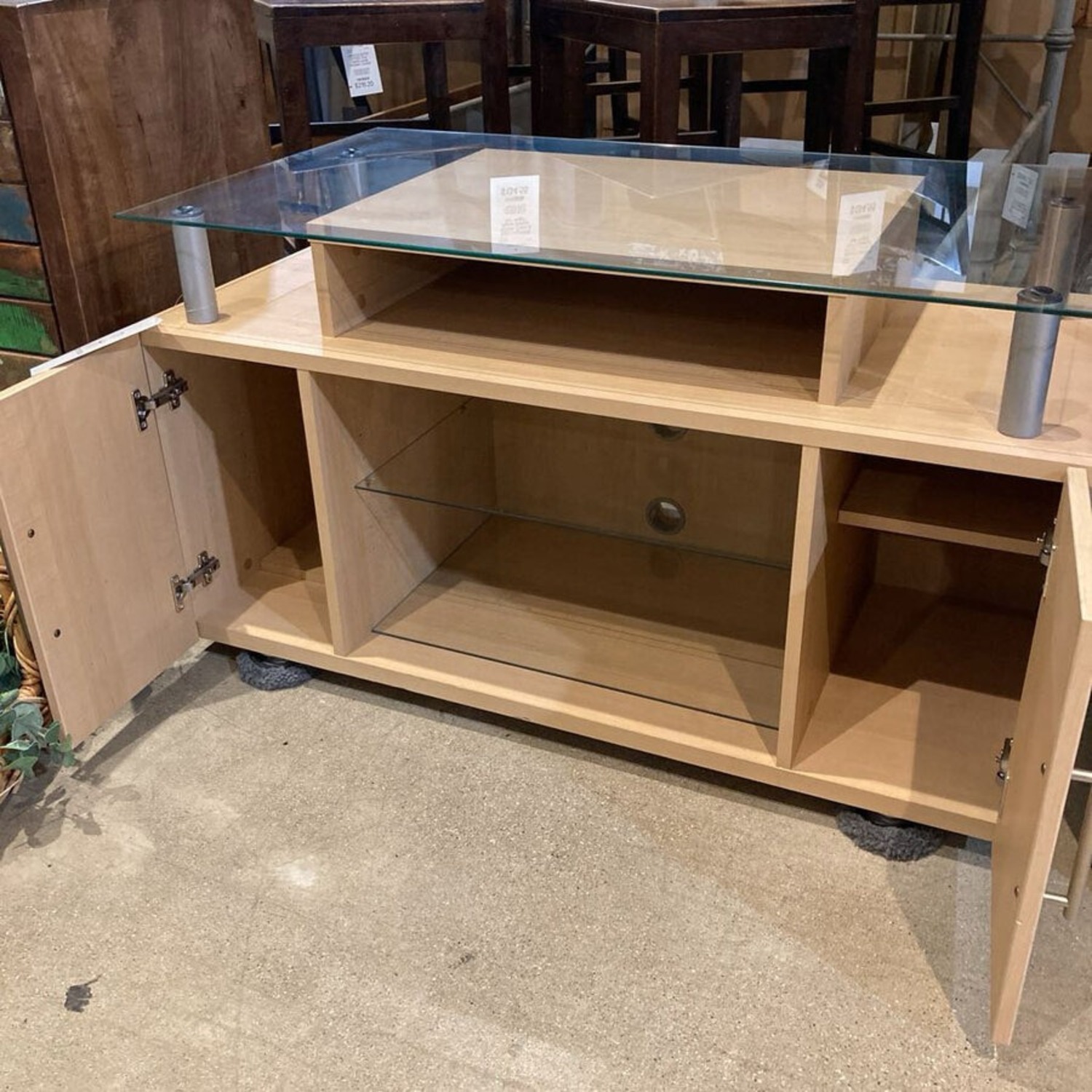 Contemporary Wood & Glass Tv Stand Media Console - image-2