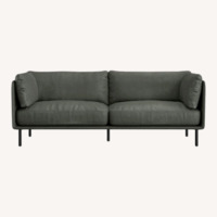 Crate & Barrel Light Gray Wells Leather 2 Seater Sofa