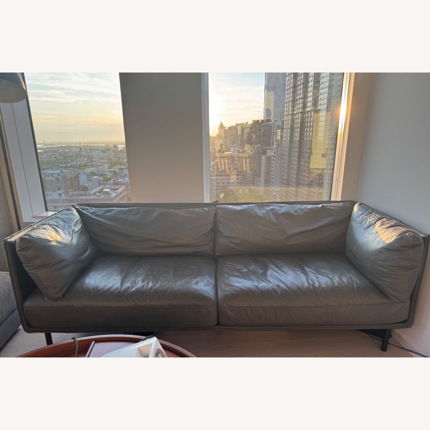 Crate & Barrel Light Gray Wells Leather 2 Seater Sofa - image-4