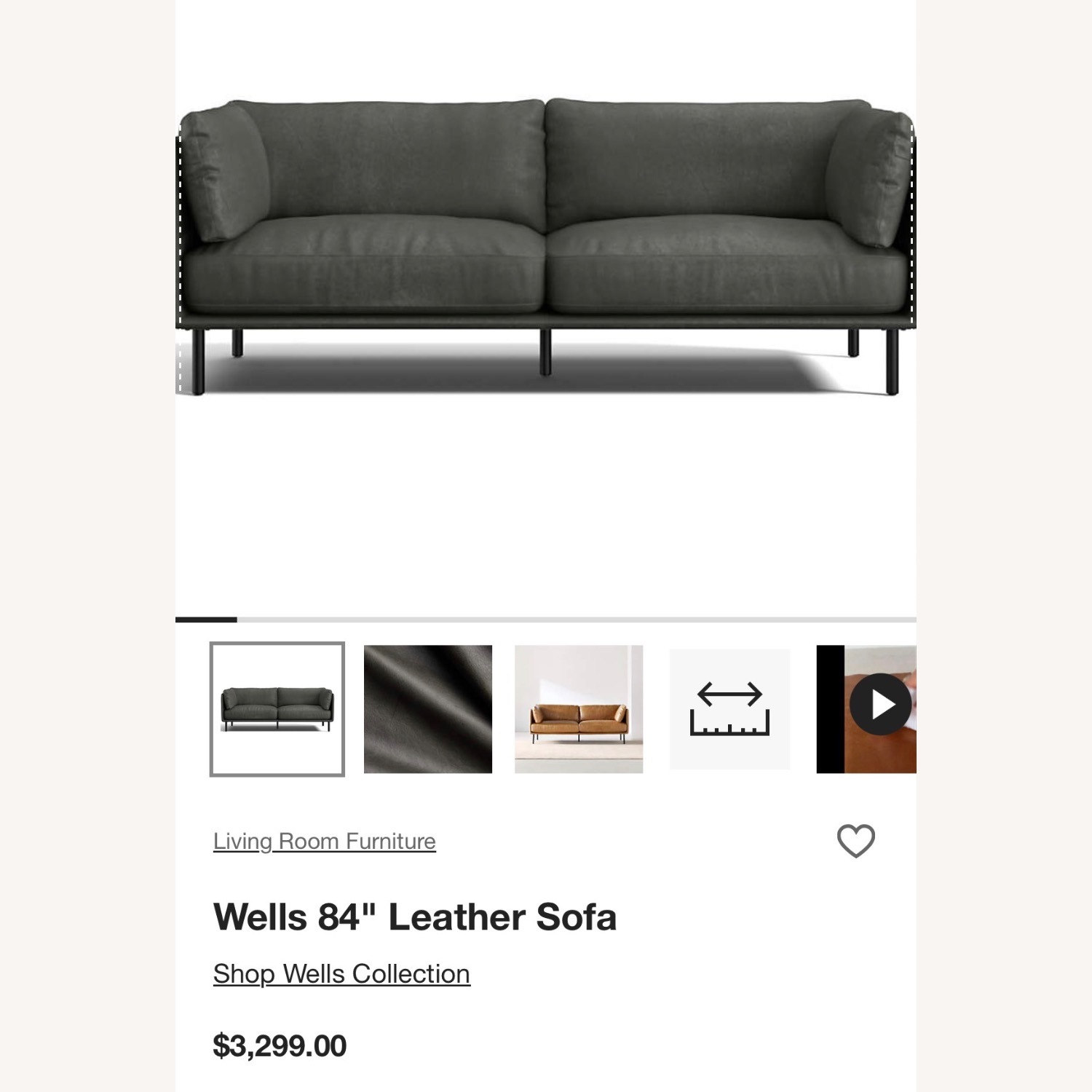 Crate & Barrel Light Gray Wells Leather 2 Seater Sofa - image-2