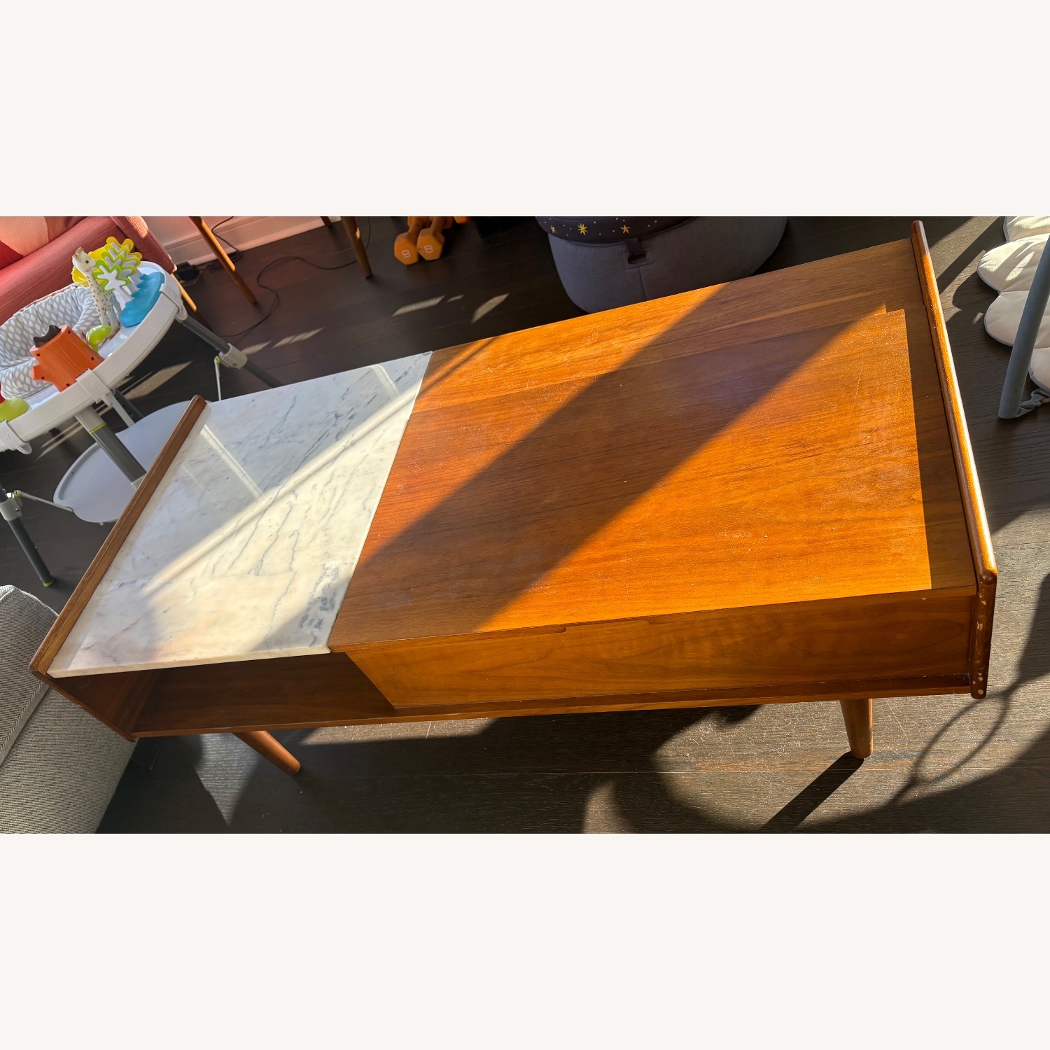 West Elm Mid-Century Marble Pop-Up Coffee Table - image-1