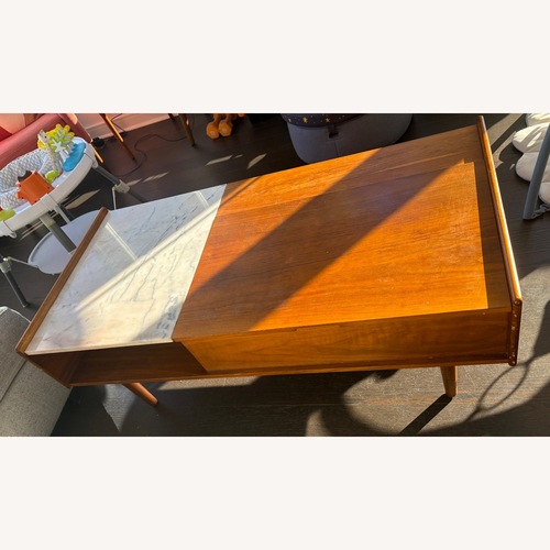 Used West Elm Mid-Century Marble Pop-Up Coffee Table for sale on AptDeco