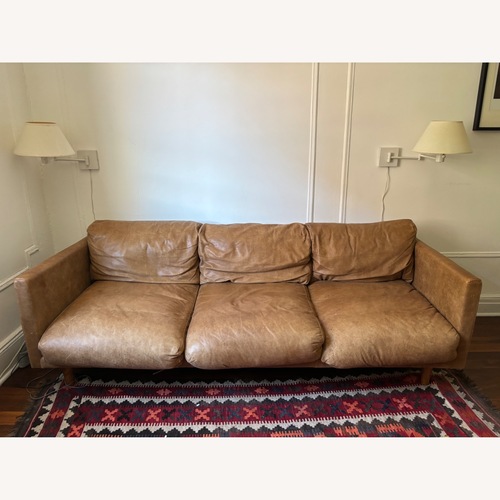 Used Article Nirvana Light Brown Leather 3+ Seater Sofa for sale on AptDeco