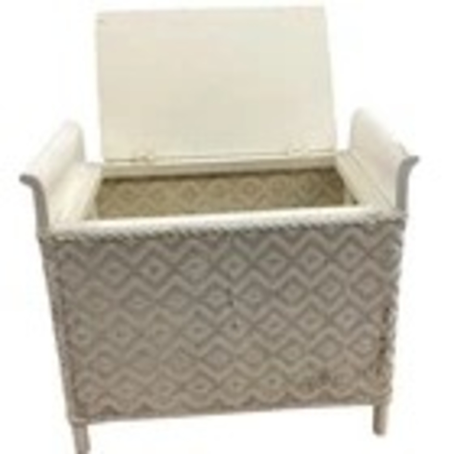 White Wicker Storage Bench Hinged Lid Cottage - image-3
