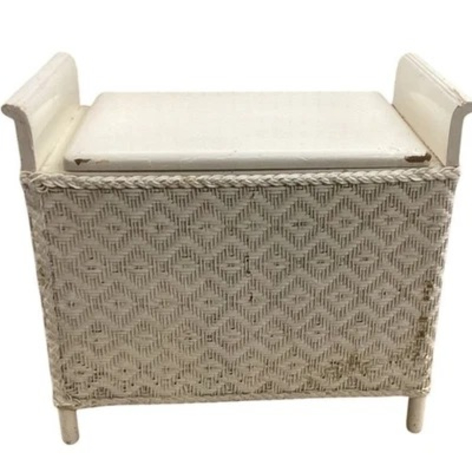 White Wicker Storage Bench Hinged Lid Cottage - image-1