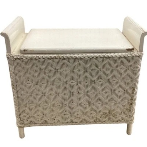 Used White Wicker Storage Bench Hinged Lid Cottage for sale on AptDeco