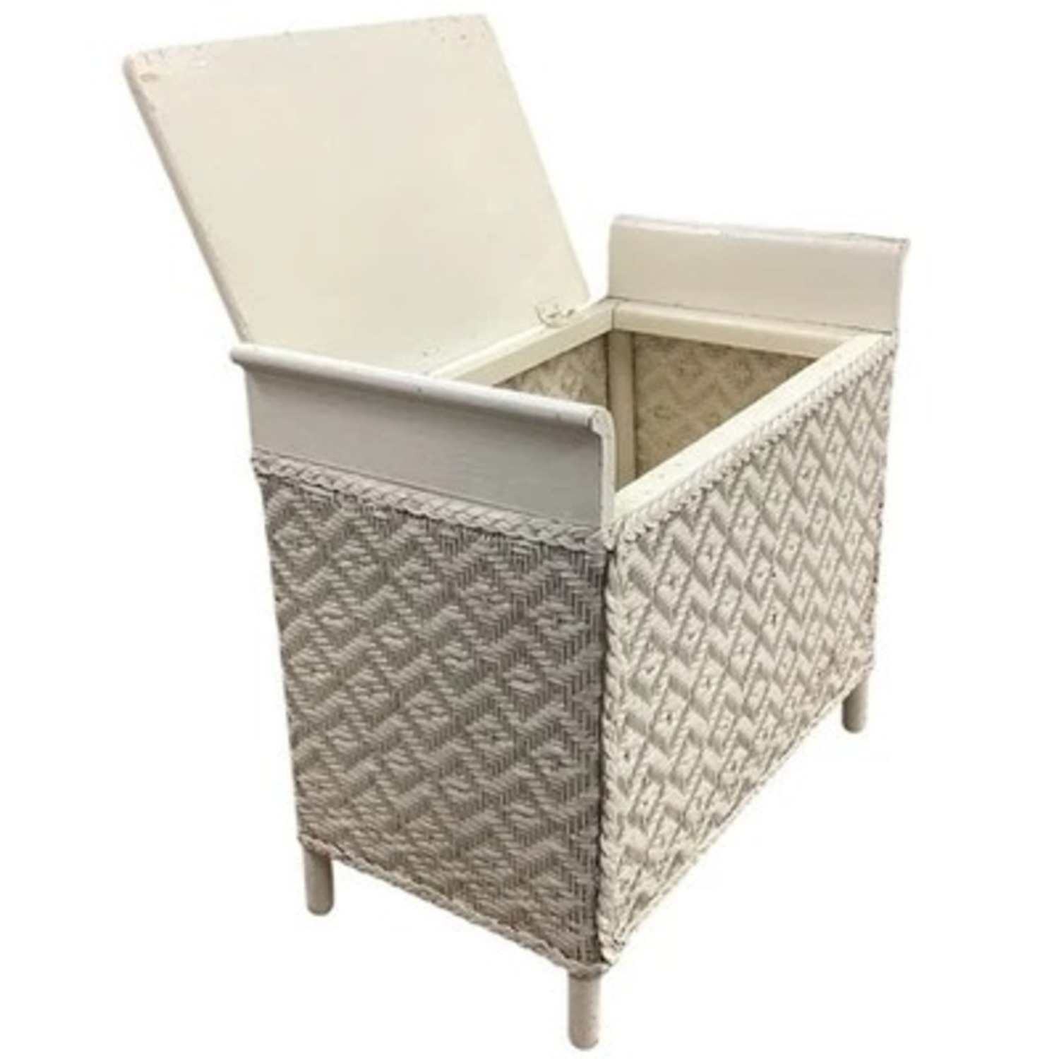 White Wicker Storage Bench Hinged Lid Cottage - image-2