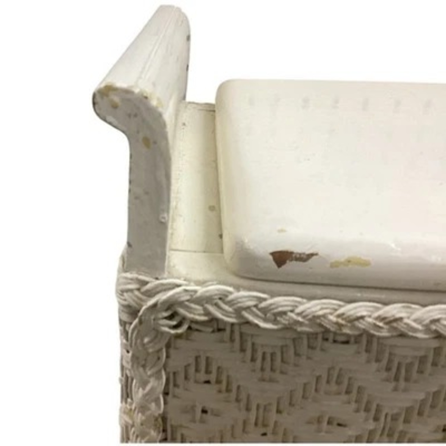 White Wicker Storage Bench Hinged Lid Cottage - image-5