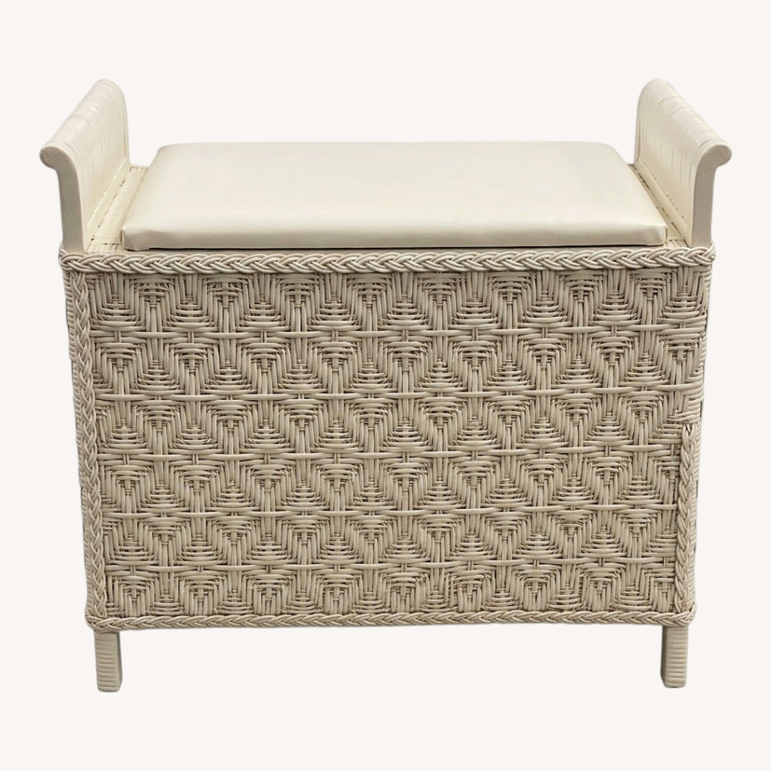 White Wicker Storage Bench Hinged Lid Cottage - image-0