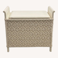 White Wicker Storage Bench Hinged Lid Cottage