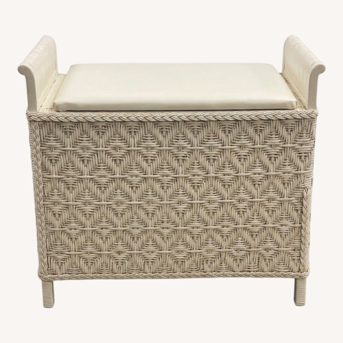 Used White Wicker Storage Bench Hinged Lid Cottage for sale on AptDeco