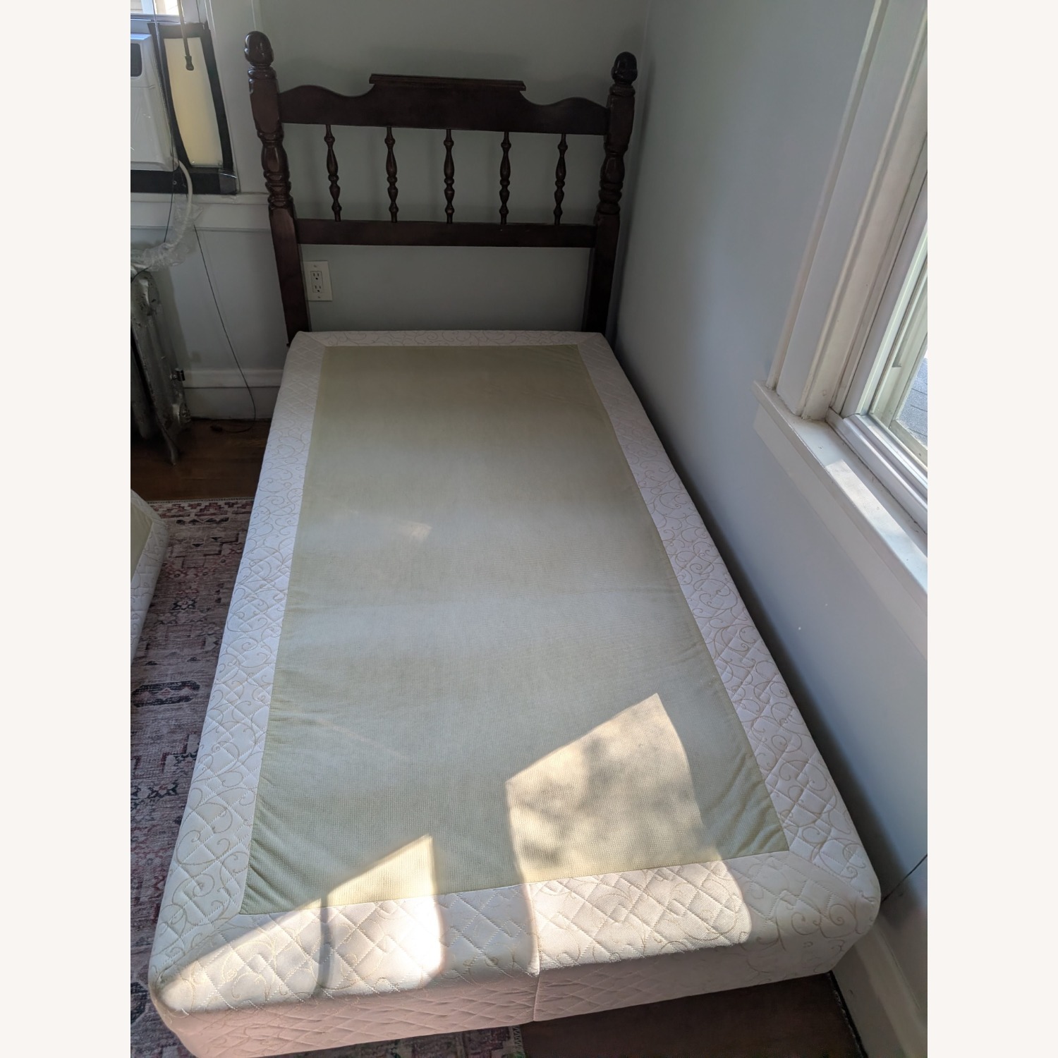 Dark Brown Wood Twin Bed - image-1