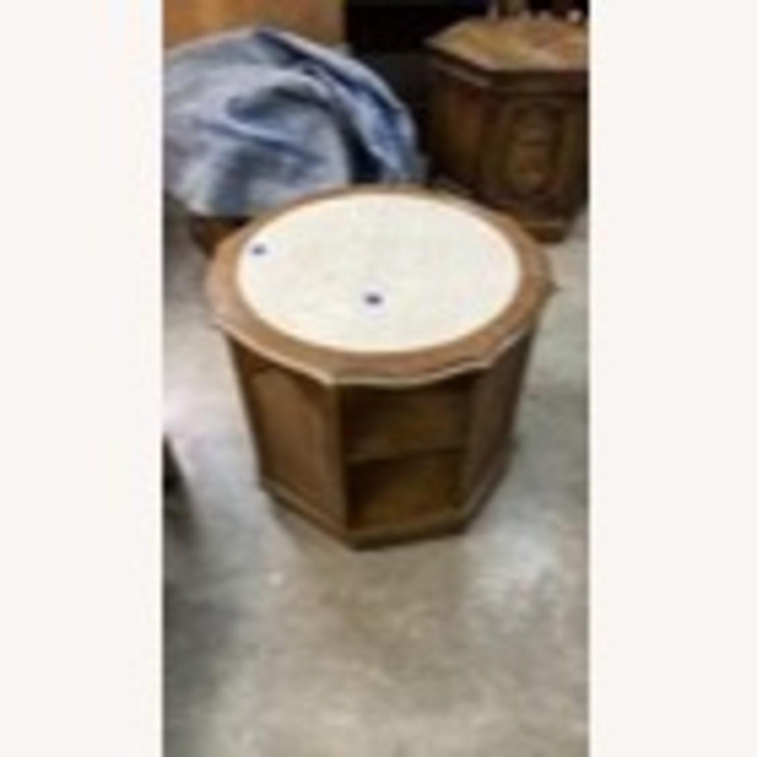 Vintage Octagon Wood Marble Top End Table - image-1
