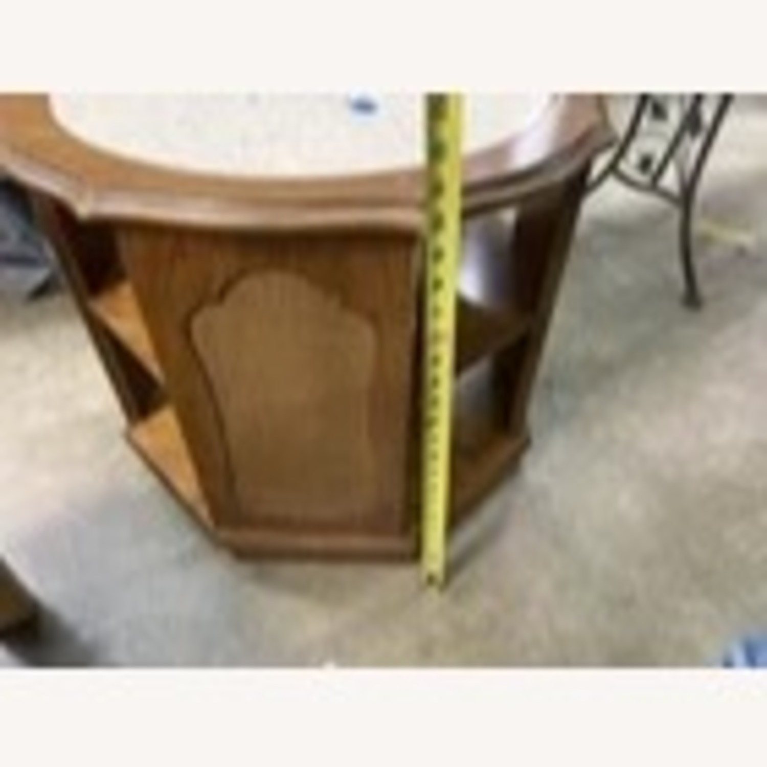 Vintage Octagon Wood Marble Top End Table - image-5
