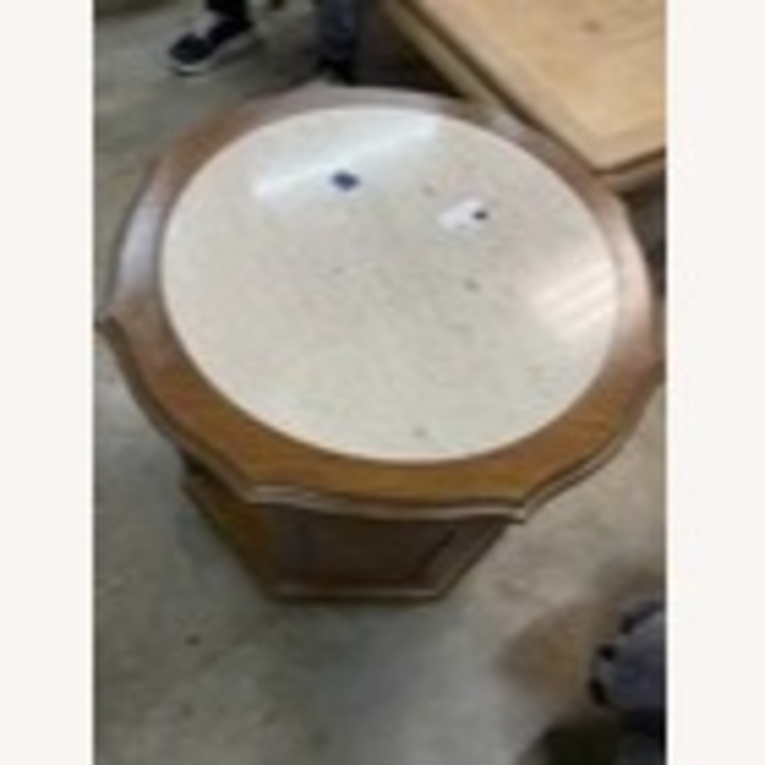 Vintage Octagon Wood Marble Top End Table - image-2