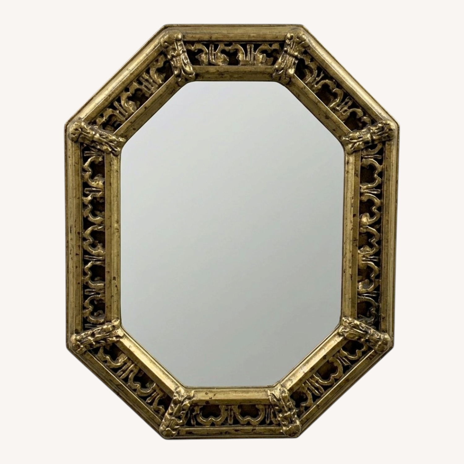 Vintage Octagon Gold & Black Wall Mirror - image-0