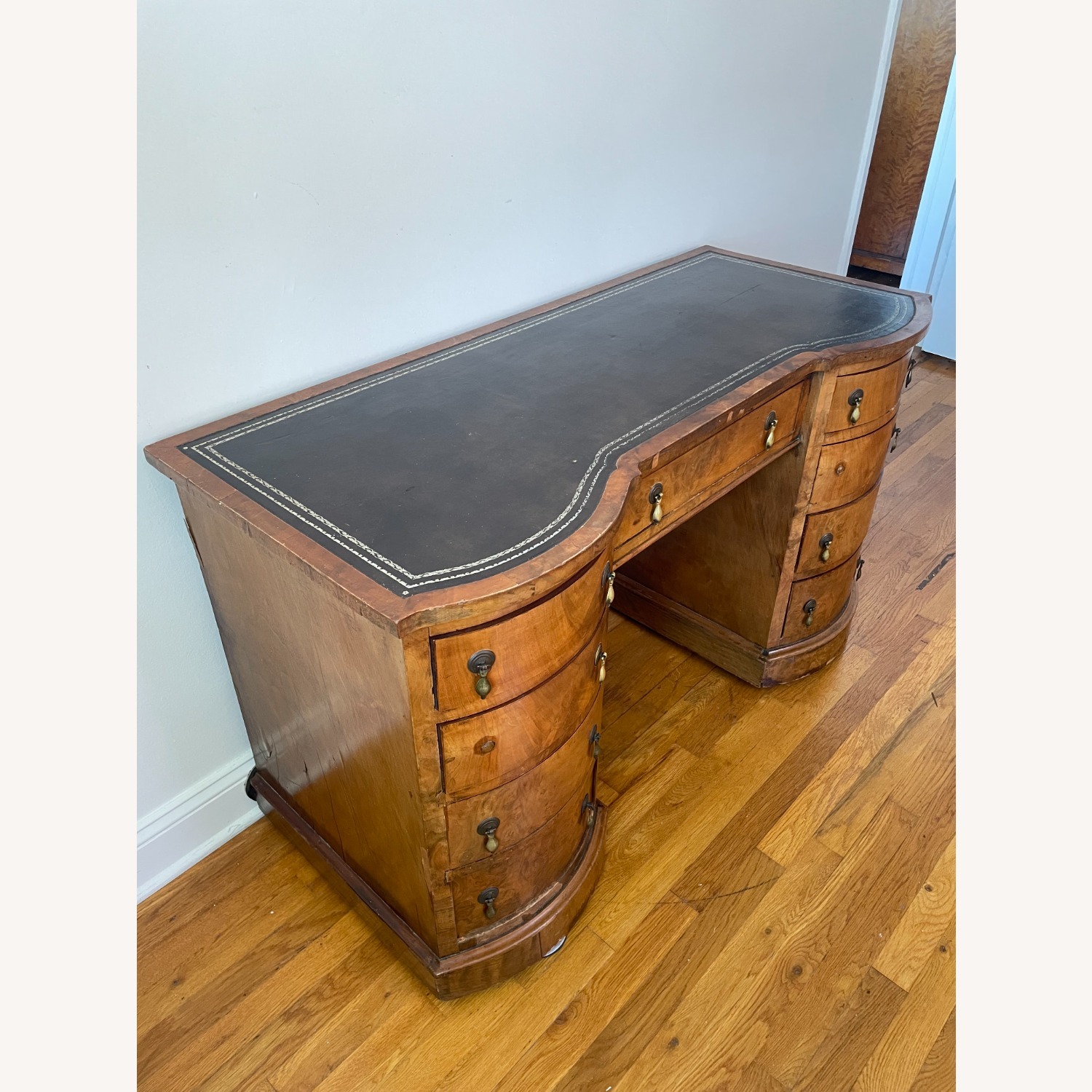 Antique Victorian Genuine Walnut Pedestal Desk - image-2