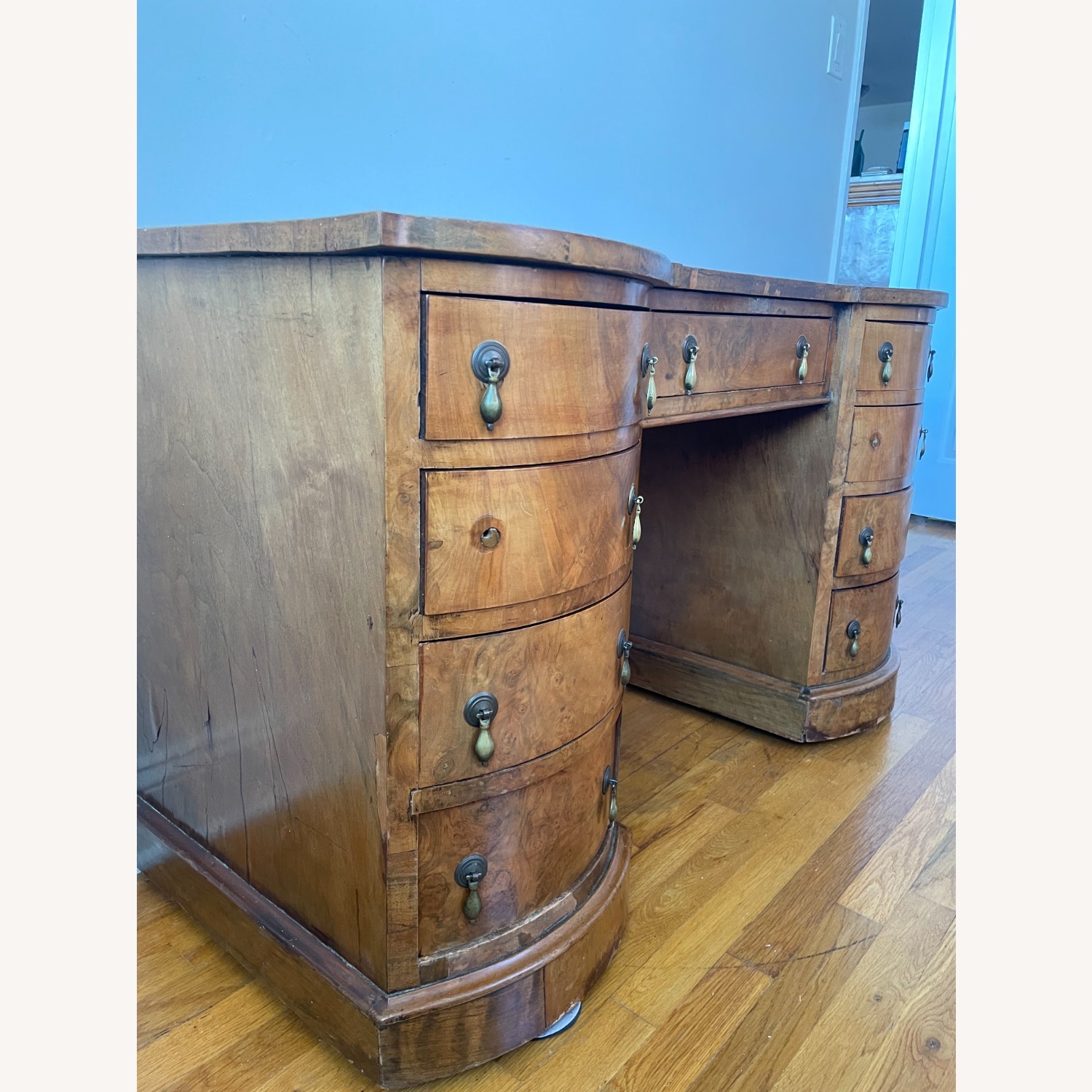 Antique Victorian Genuine Walnut Pedestal Desk - image-15
