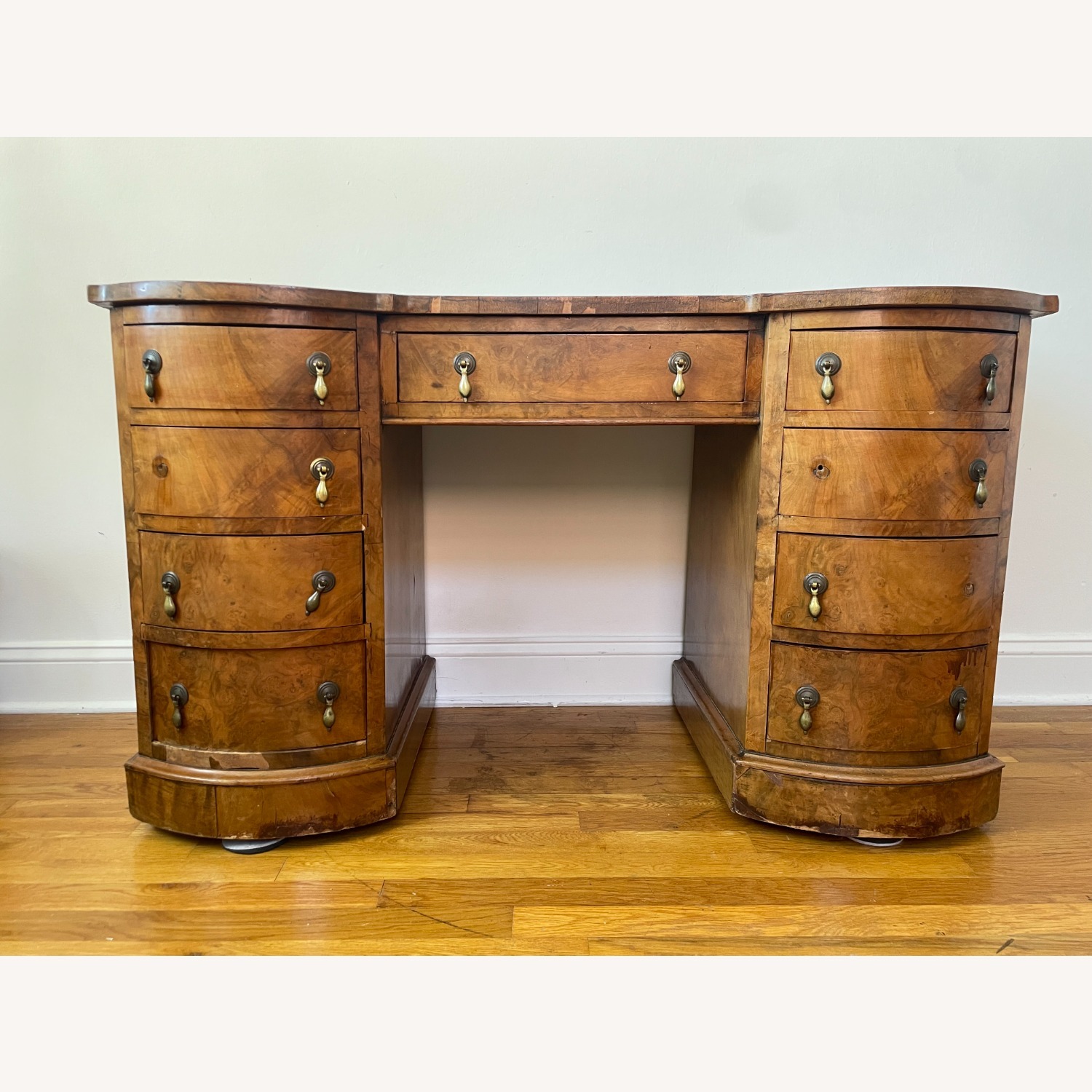 Antique Victorian Genuine Walnut Pedestal Desk - image-1