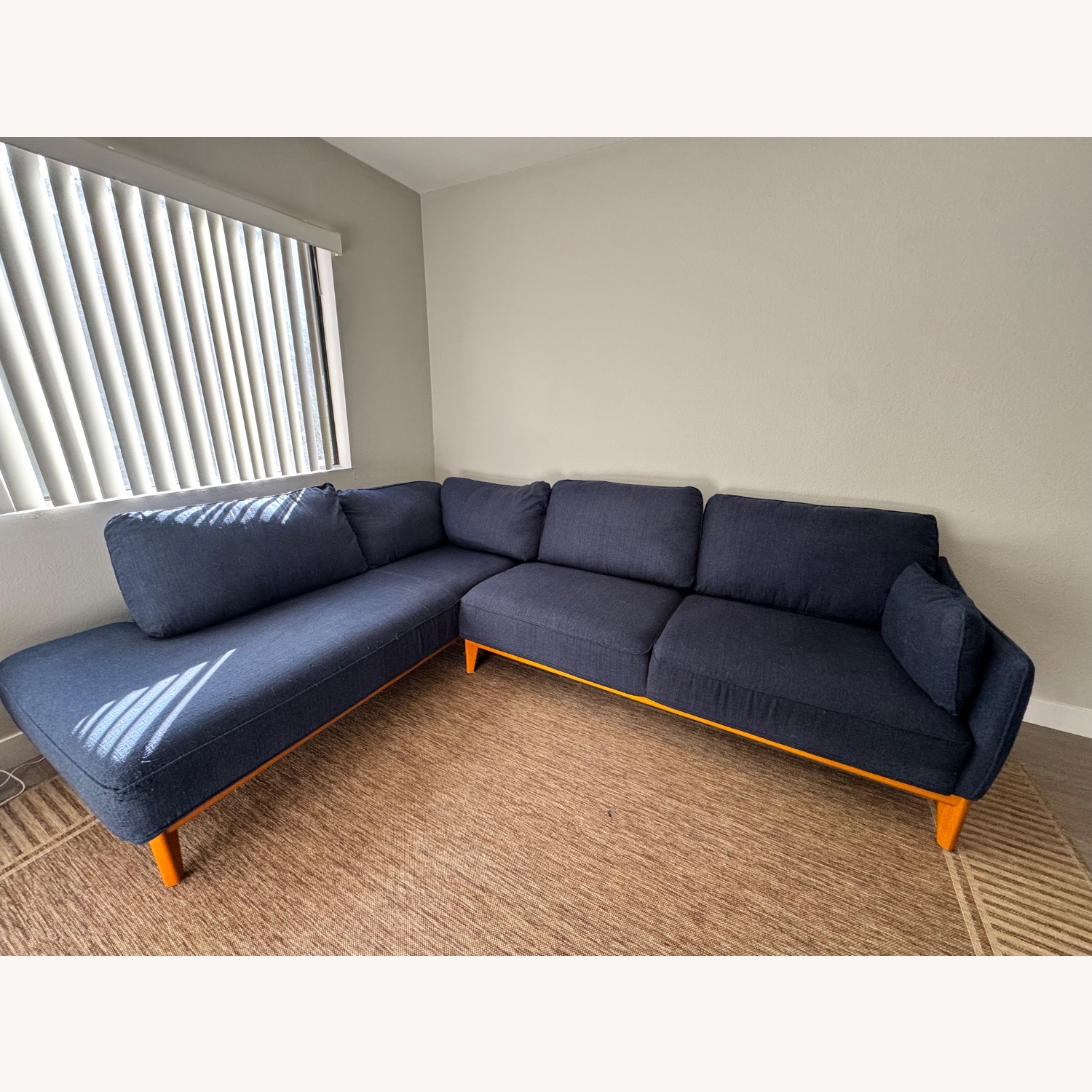 Mid-Century Modern Navy Blue Sectional Sofa - image-1