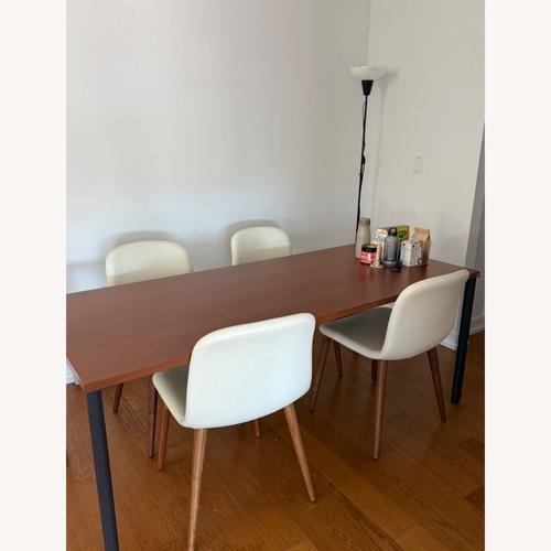 Used Design Within Reach Bacco Chair White Leather with Walnut Legs for sale on AptDeco